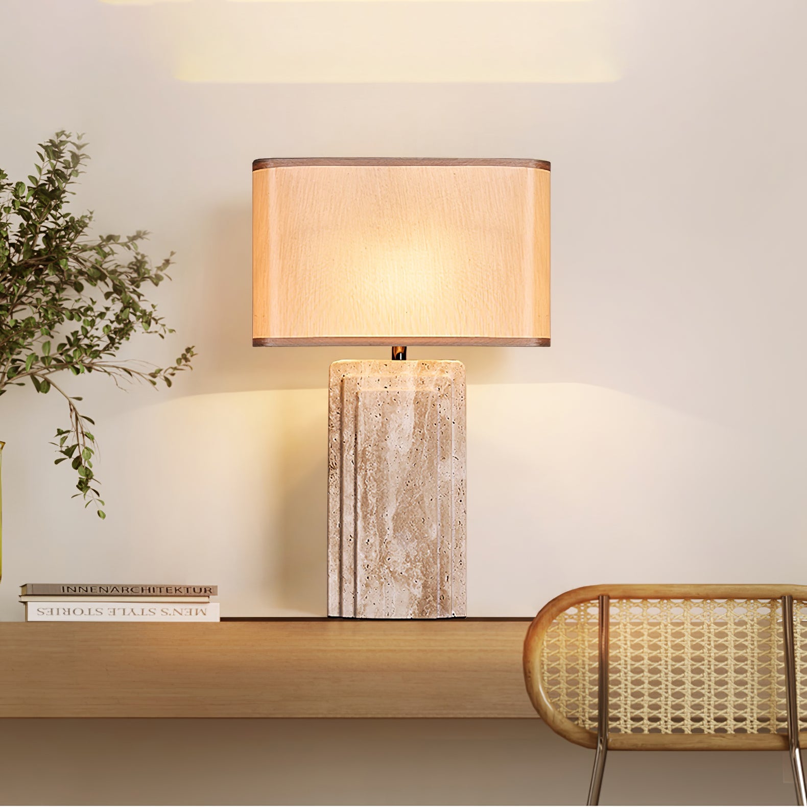 Lampe à poser moderne Cleon en Travertin jaune et beige