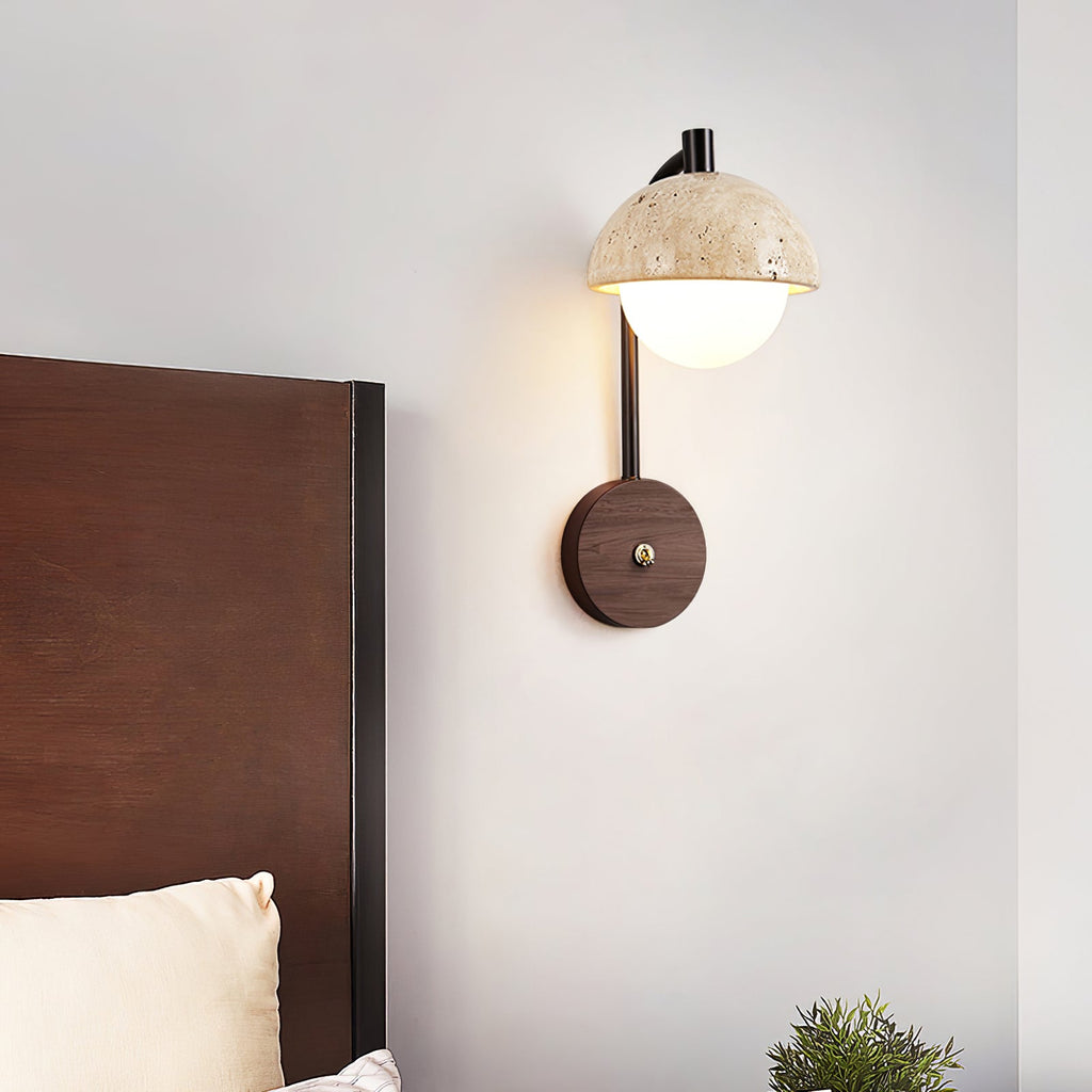 Applique murale moderne Cleon en Travertin jaune et noyer bois