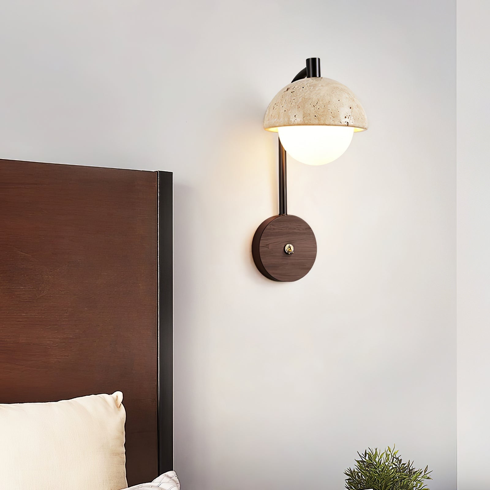 Applique murale moderne Cleon en Travertin jaune et noyer bois