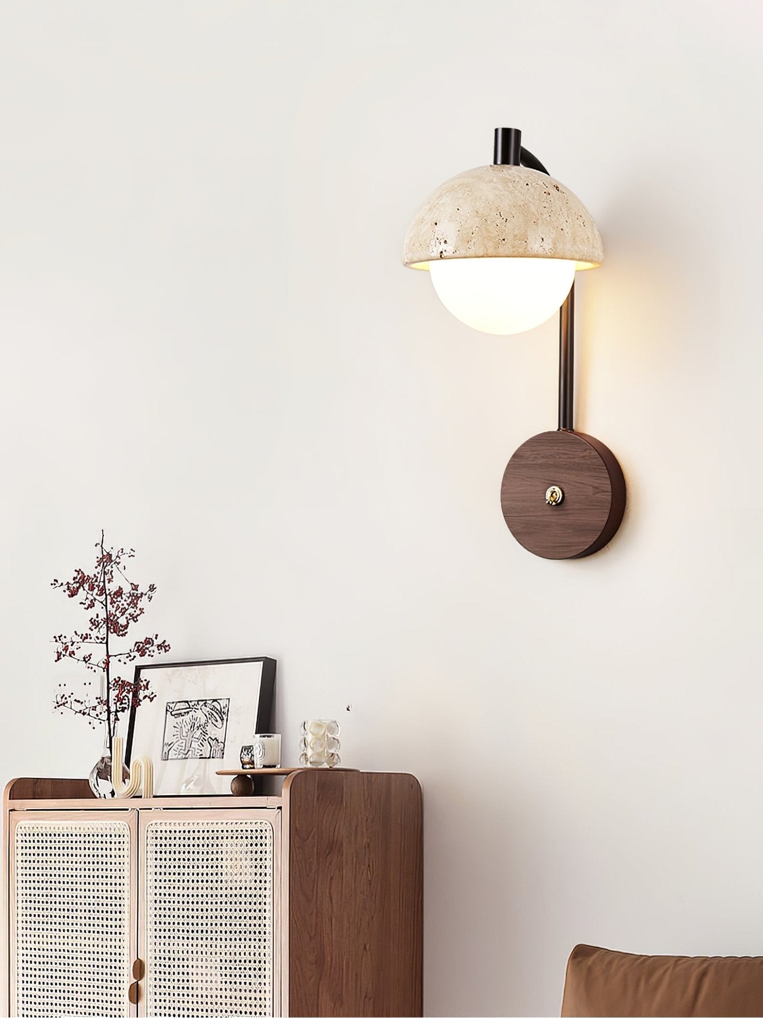 Applique murale moderne Cleon en Travertin jaune et noyer bois