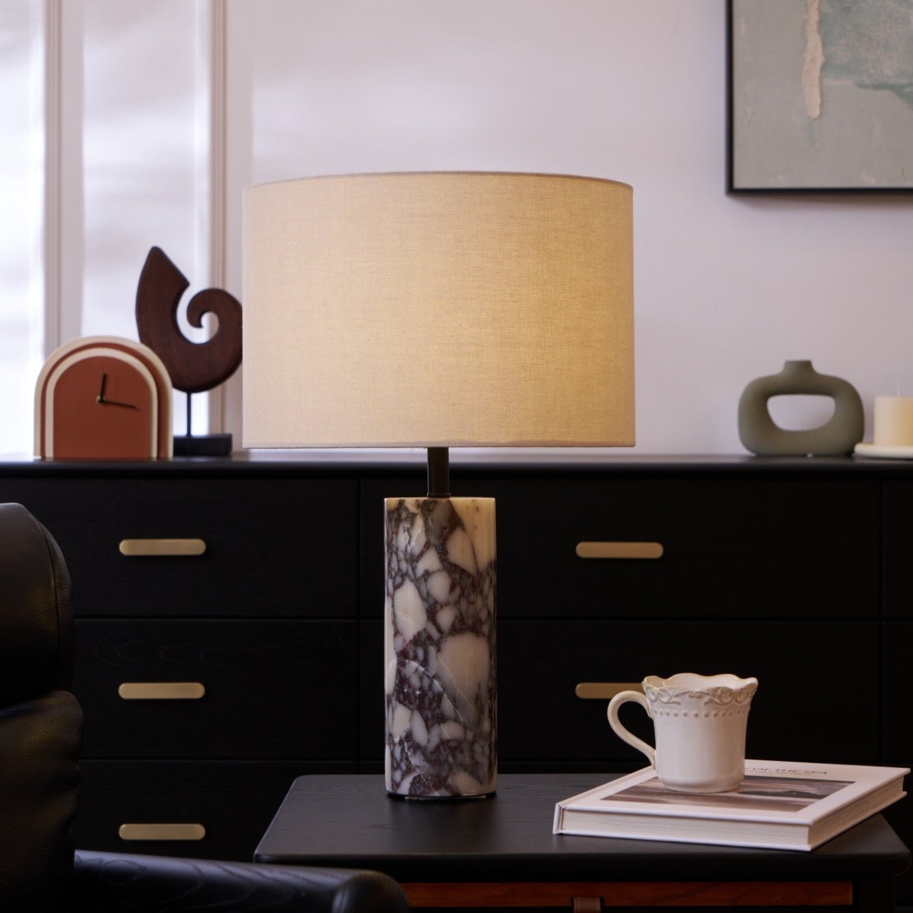 Lampe à poser moderne Roan en Marbre Gris et beige