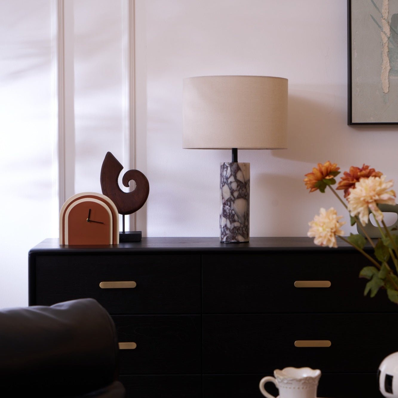Lampe à poser moderne Roan en Marbre Gris et beige