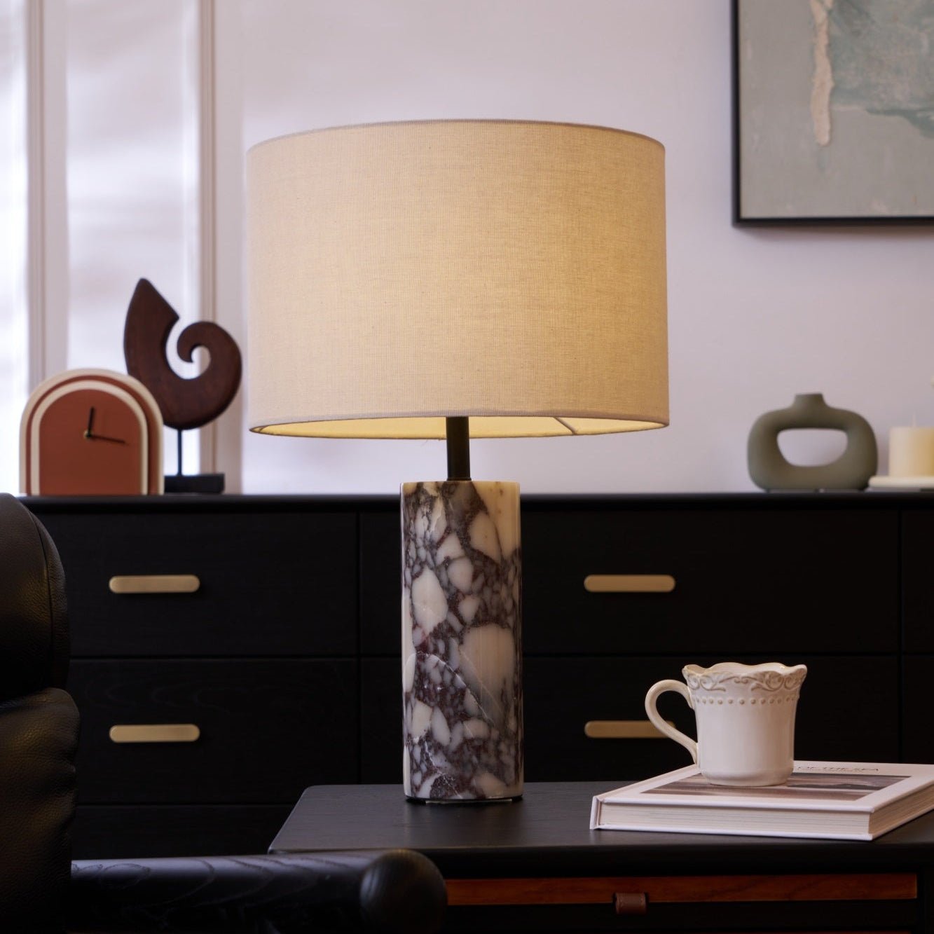 Lampe à poser moderne Roan en Marbre Gris et beige