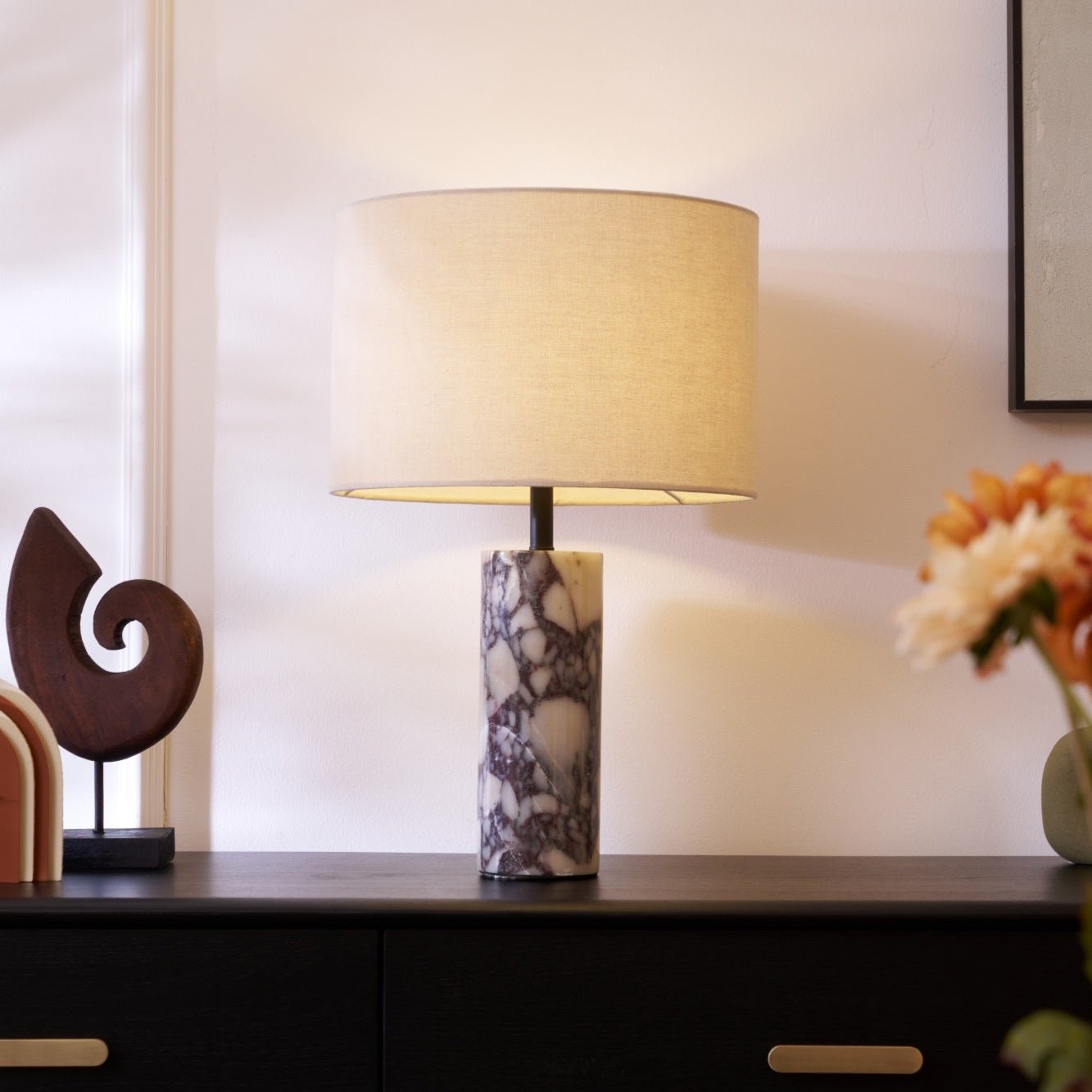 Lampe à poser moderne Roan en Marbre Gris et beige