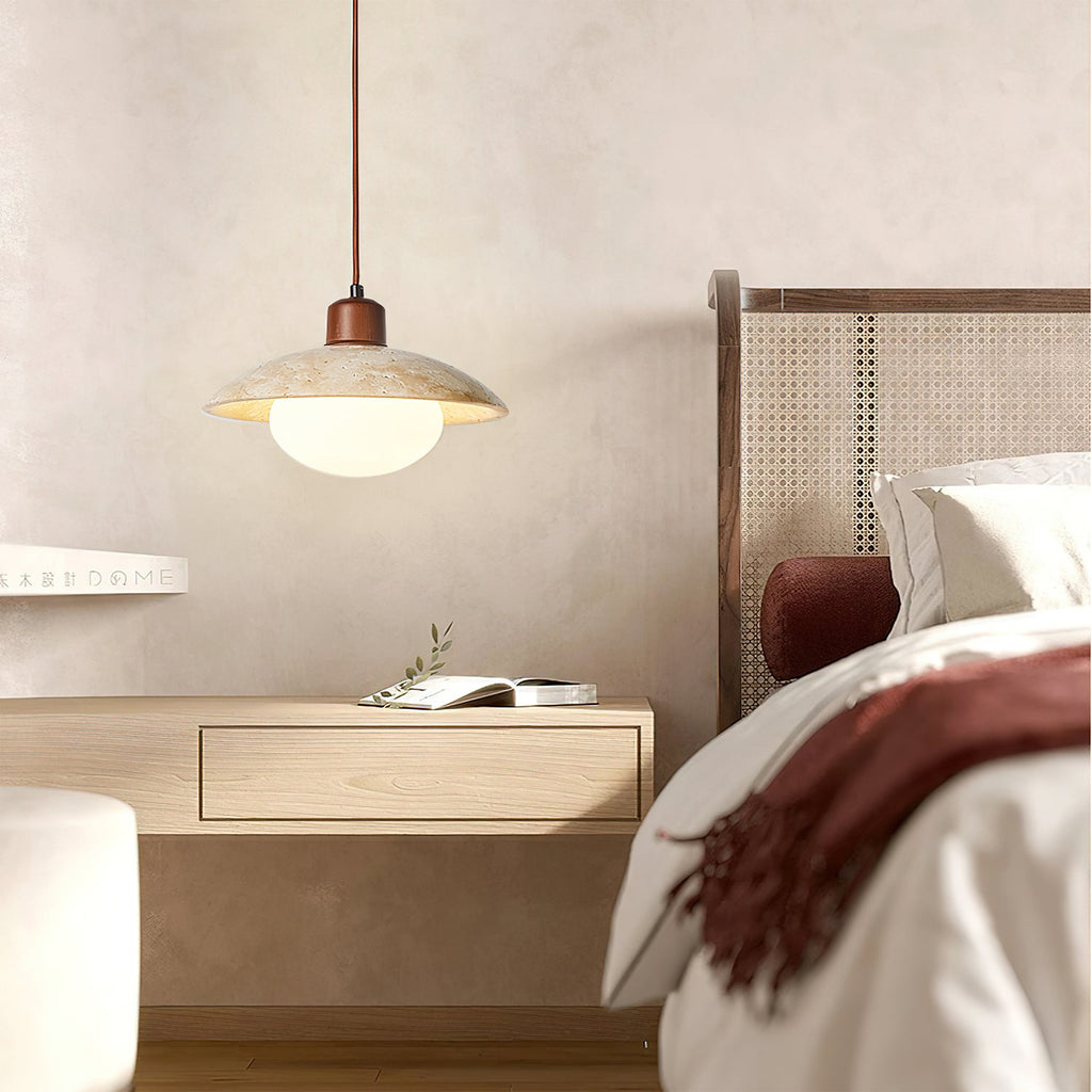 Suspension moderne Damek en Noyer et travertin jaune