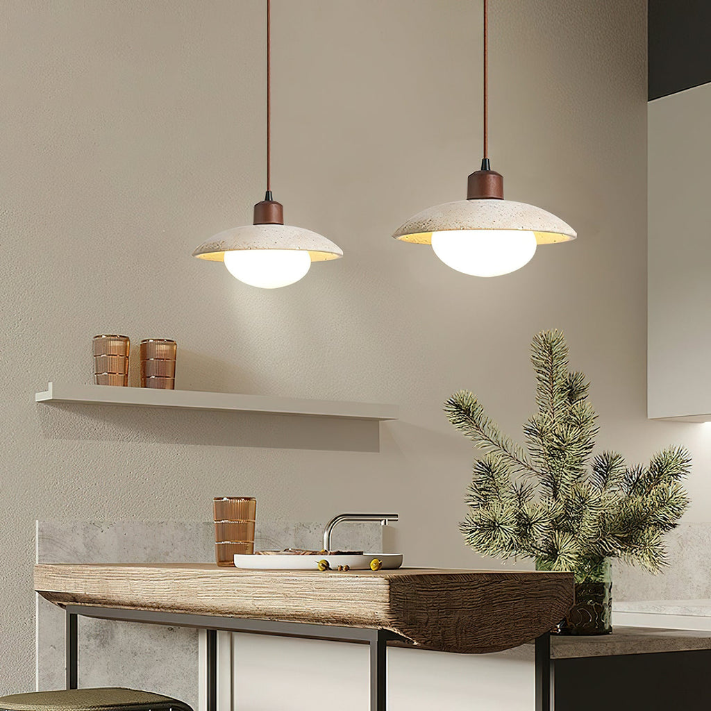 Suspension moderne Damek en Noyer et travertin jaune