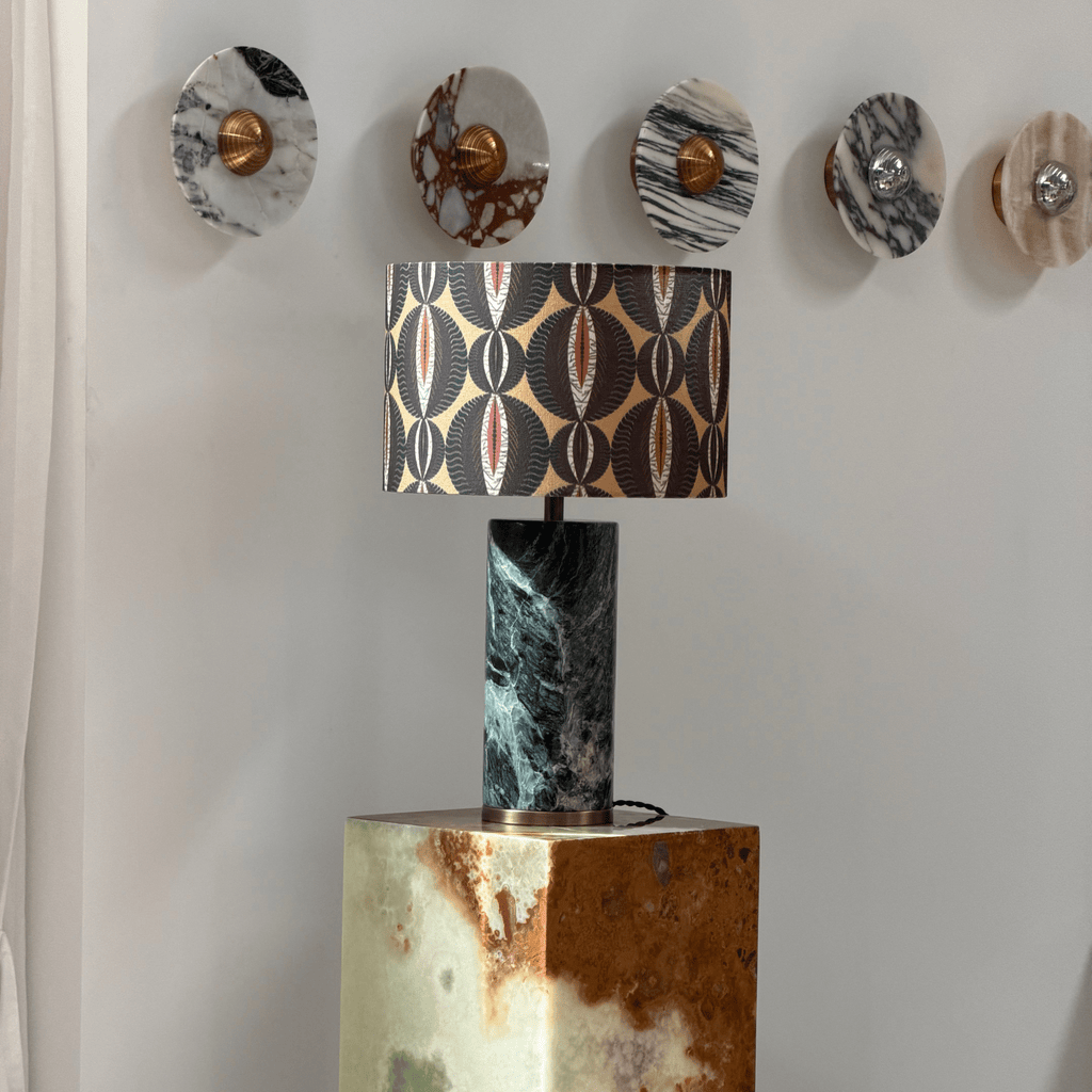 Lampe à poser moderne Hob en pierre, Travertin Vert marbre et noir