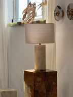 Lampe à poser moderne Hob en pierre, Travertin Vert marbre et noir