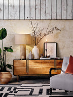 Lampe à poser moderne Hob en pierre, Marbre Rouge travertin et beige