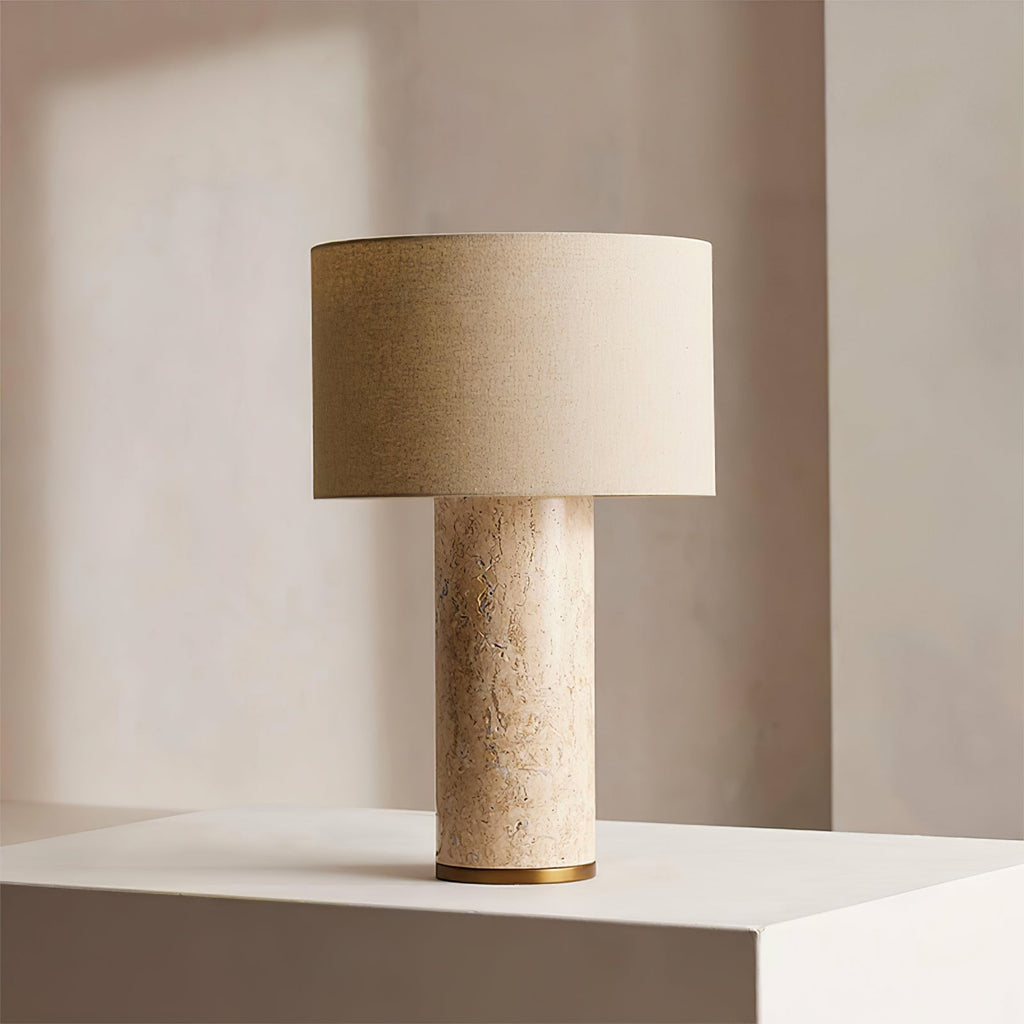 Lampe à poser moderne Hob en pierre, Marbre Travertin jaune et beige