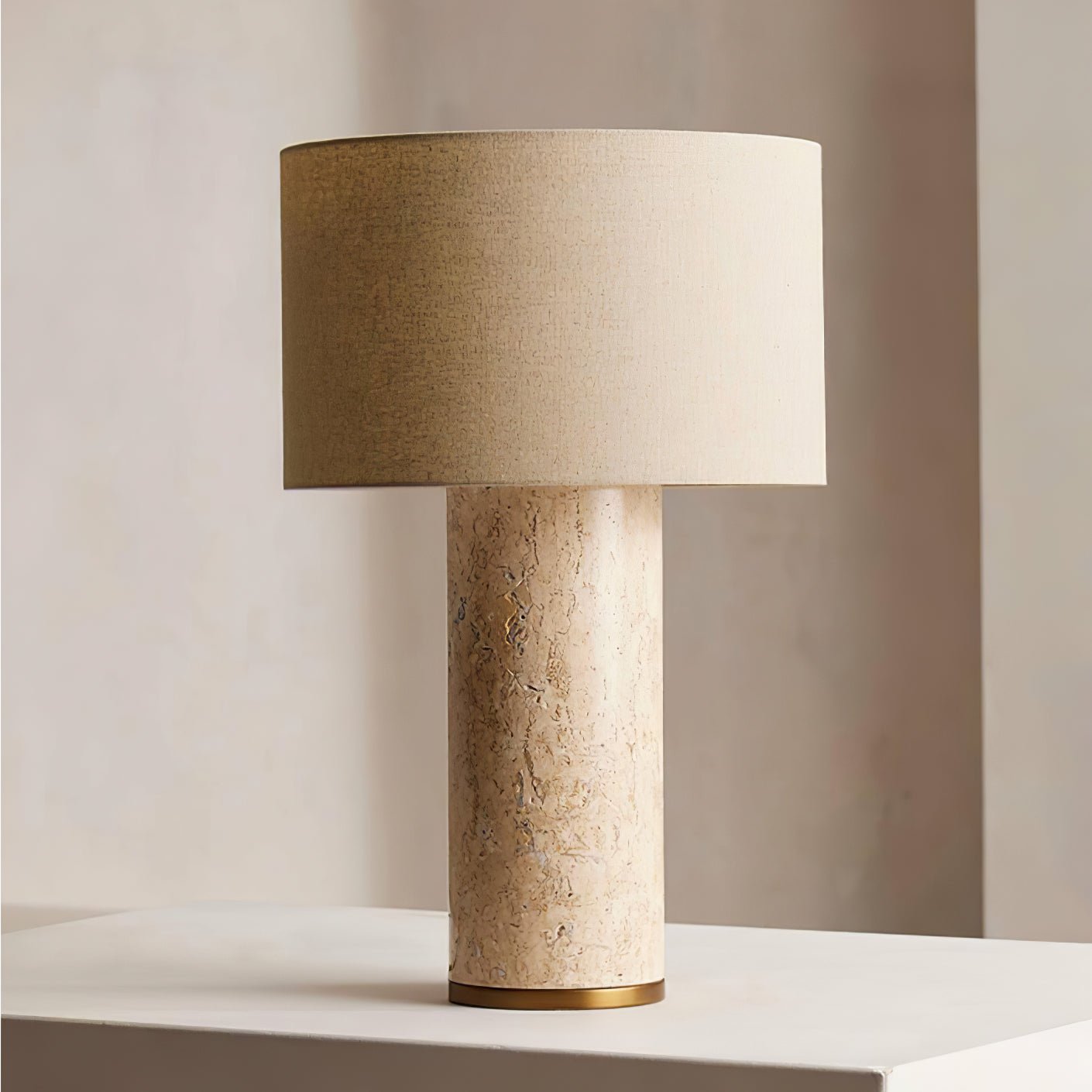 Lampe à poser moderne Hob en pierre, Travertin Vert marbre et noir