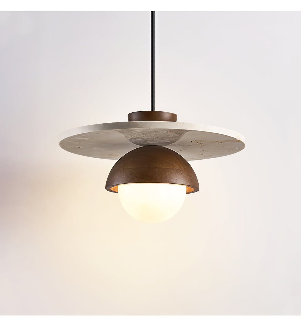Suspension moderne Ormr en Travertin jaune et noyer