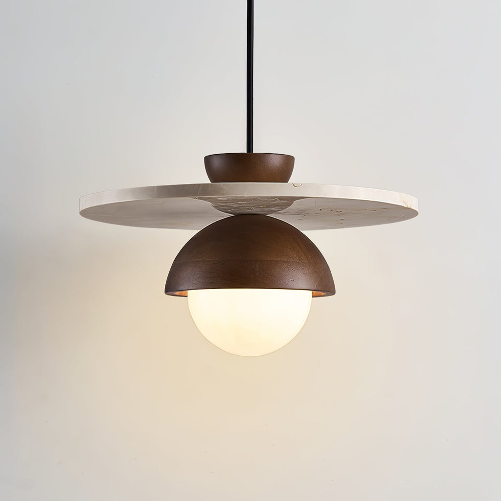 Suspension moderne Ormr en Travertin jaune et noyer