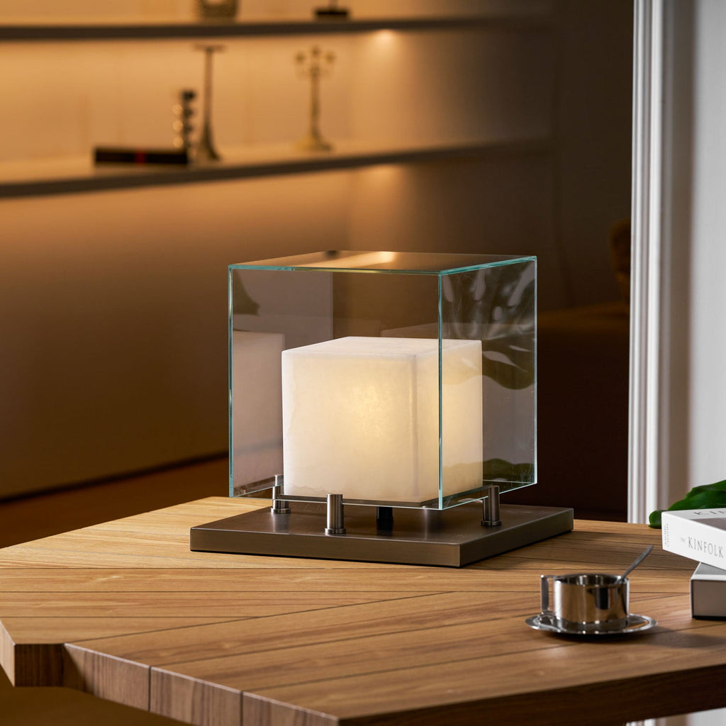 Lampe à poser moderne Creed en Albâtre Bronze et transparent et blanc