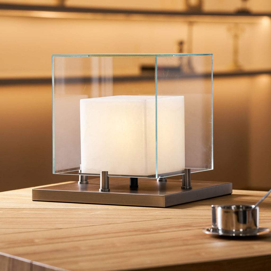 Lampe à poser moderne Creed en Albâtre Noir et transparent et blanc