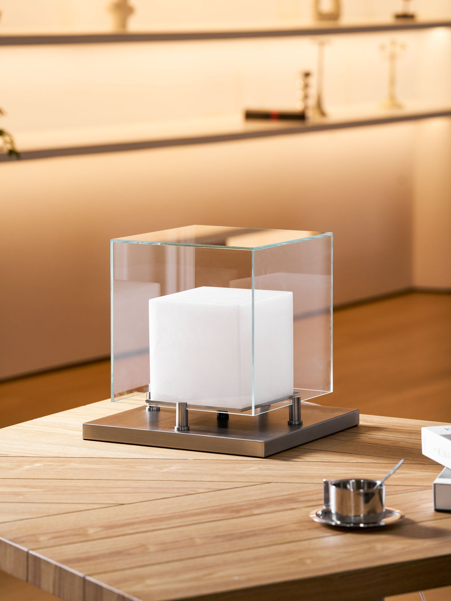 Lampe à poser moderne Creed en Albâtre Bronze et transparent et blanc