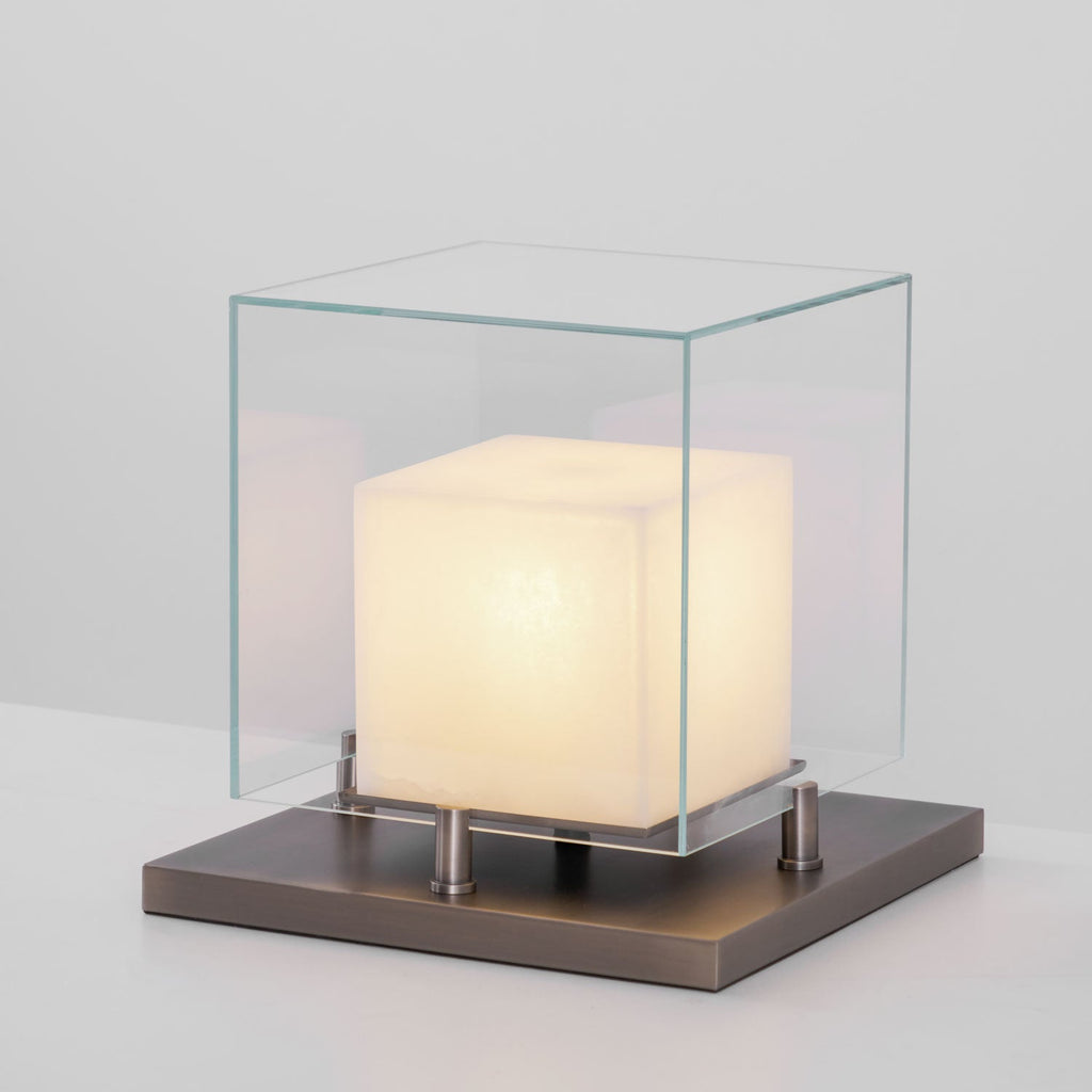 Lampe à poser moderne Creed en Albâtre Bronze et transparent et blanc