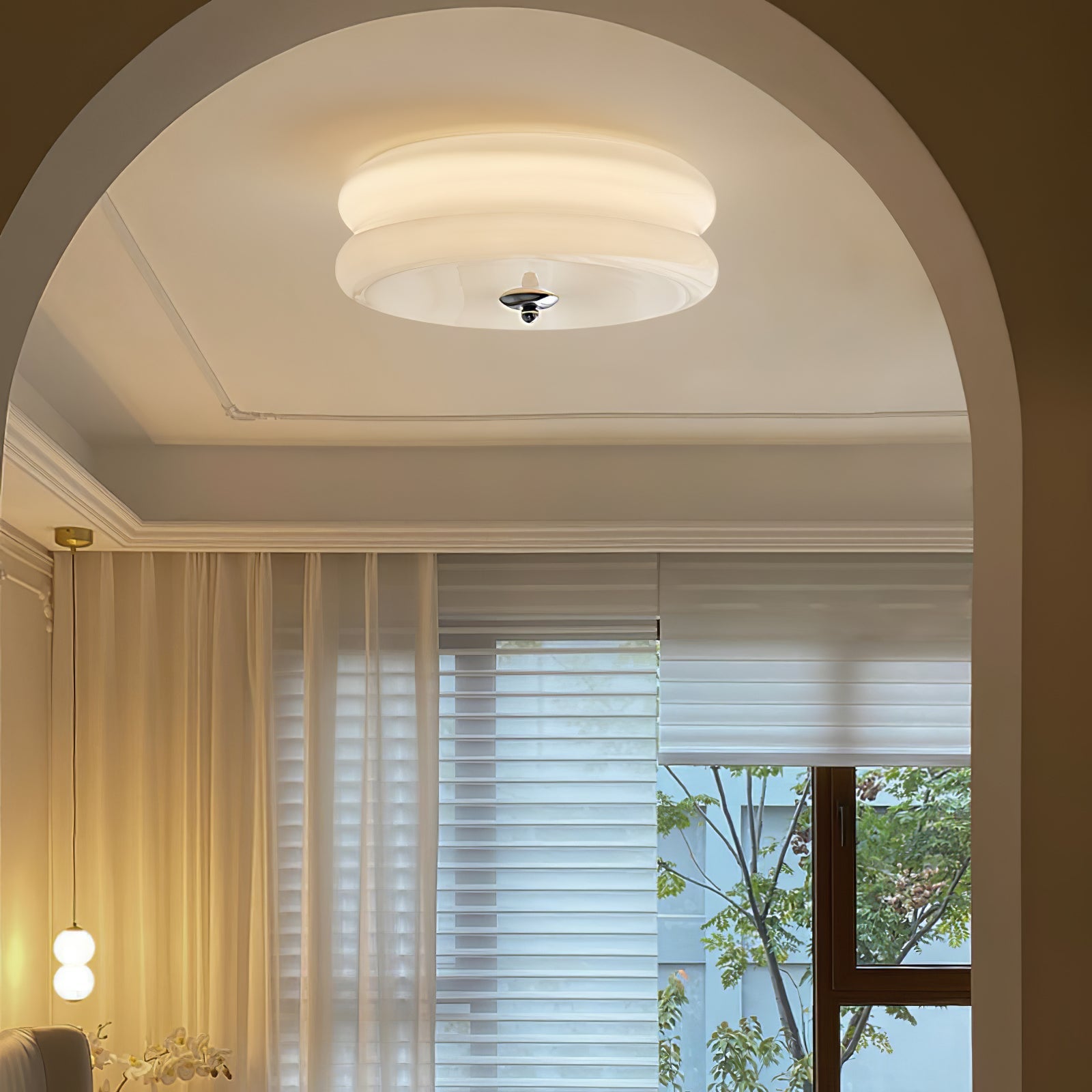 Plafonnier vintage Kean en Fer, Métal, Verre Chrome et blanc