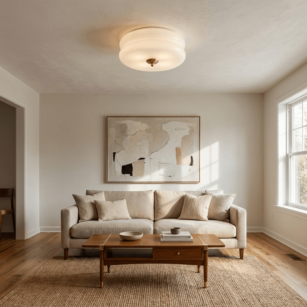 Plafonnier vintage Kean en Fer, Métal, Verre Chrome et beige