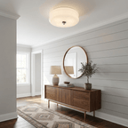 Plafonnier vintage Kean en Fer, Métal, Verre Chrome et beige