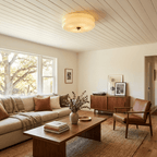 Plafonnier vintage Kean en Fer, Métal, Verre Chrome et beige