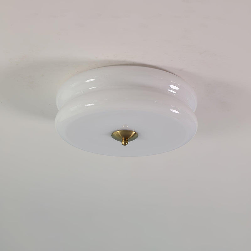 Plafonnier vintage Kean en Fer, Métal, Verre Doré et blanc