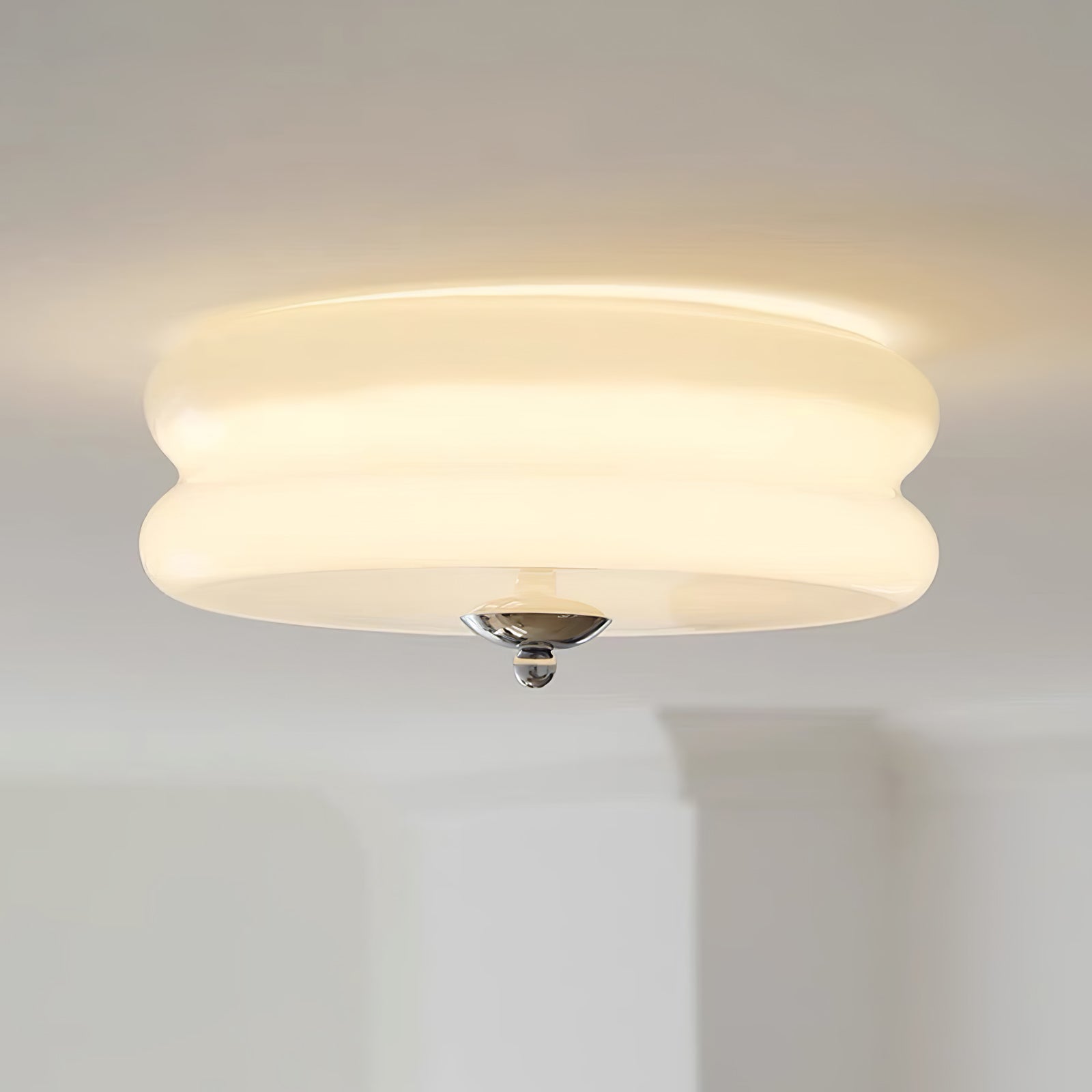 Plafonnier vintage Kean en Fer, Métal, Verre Doré et blanc