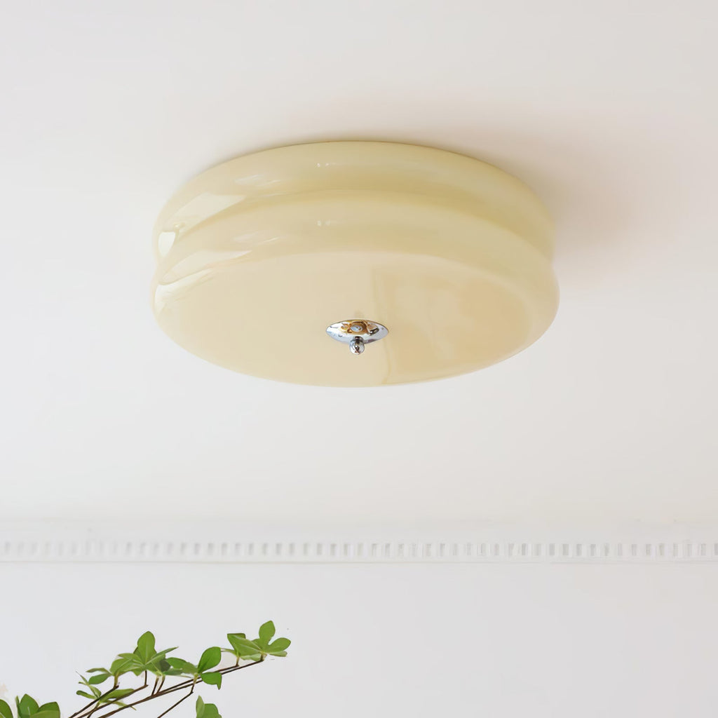 Plafonnier vintage Kean en Fer, Métal, Verre Doré et beige