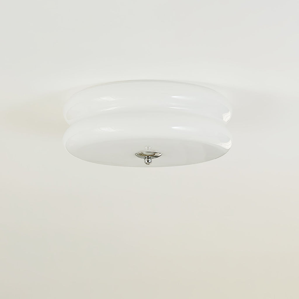 Plafonnier vintage Kean en Fer, Métal, Verre Doré et blanc