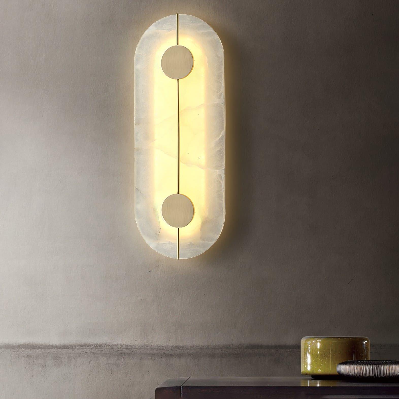 Applique murale moderne Hemsley en Albâtre Blanc et laiton