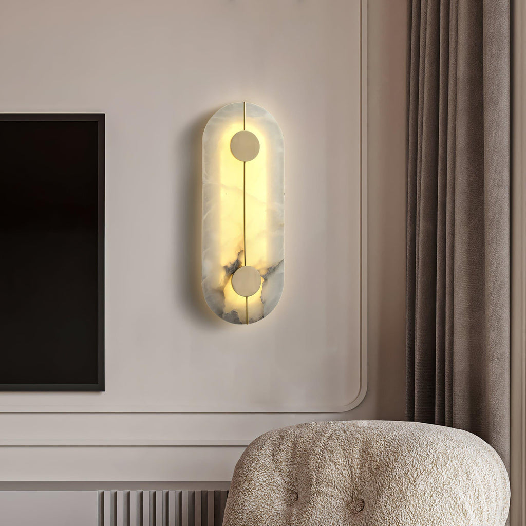 Applique murale moderne Hemsley en Albâtre Blanc et laiton