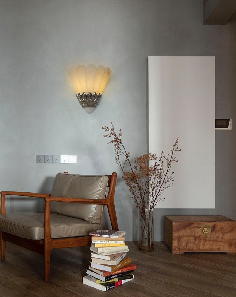 Applique murale moderne Mungo en Albâtre Nickel et blanc