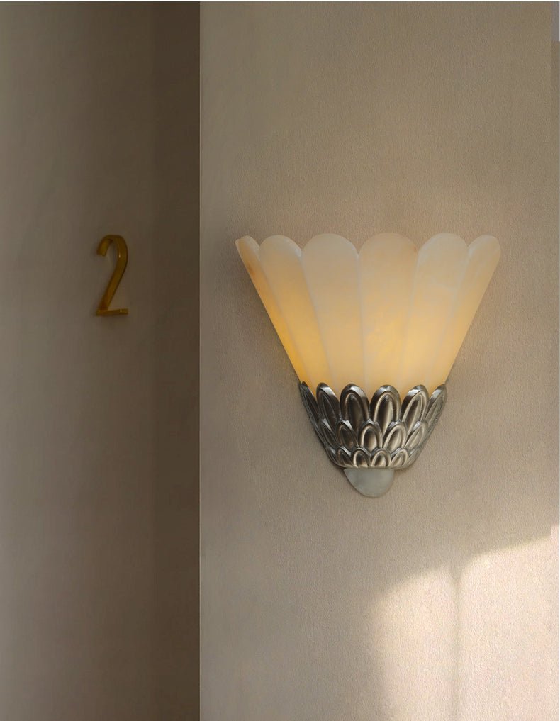Applique murale moderne Mungo en Albâtre Nickel et blanc