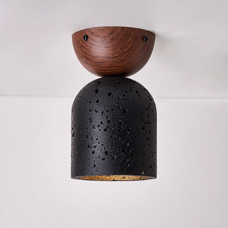 Plafonnier moderne Owen en Noyer bois et noir travertin