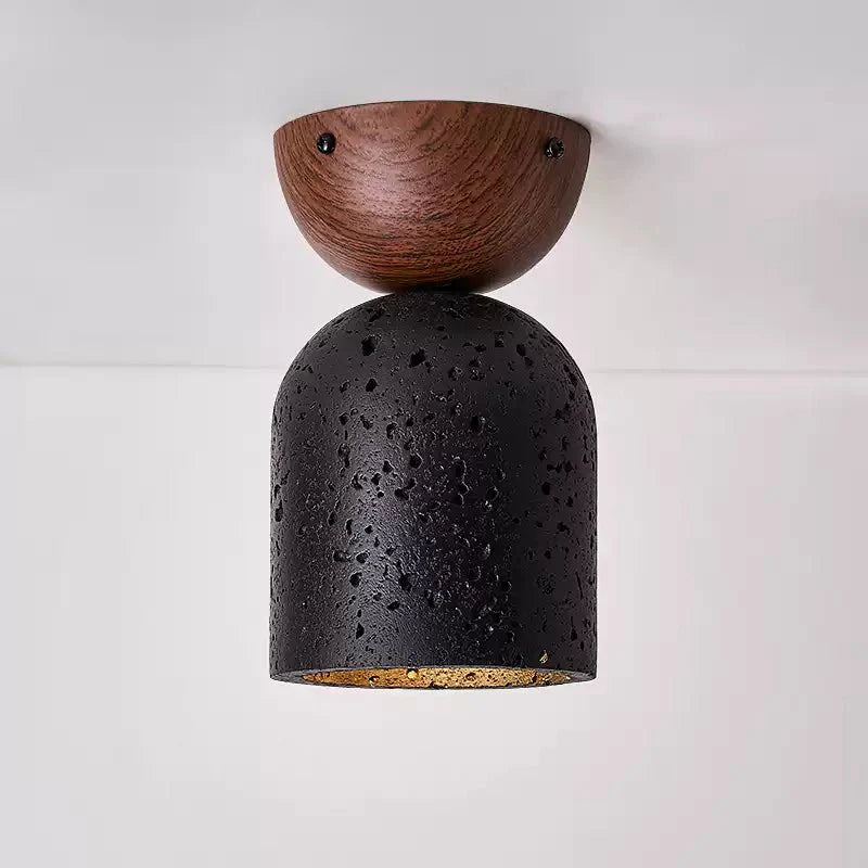 Plafonnier moderne Owen en Noyer bois et noir travertin