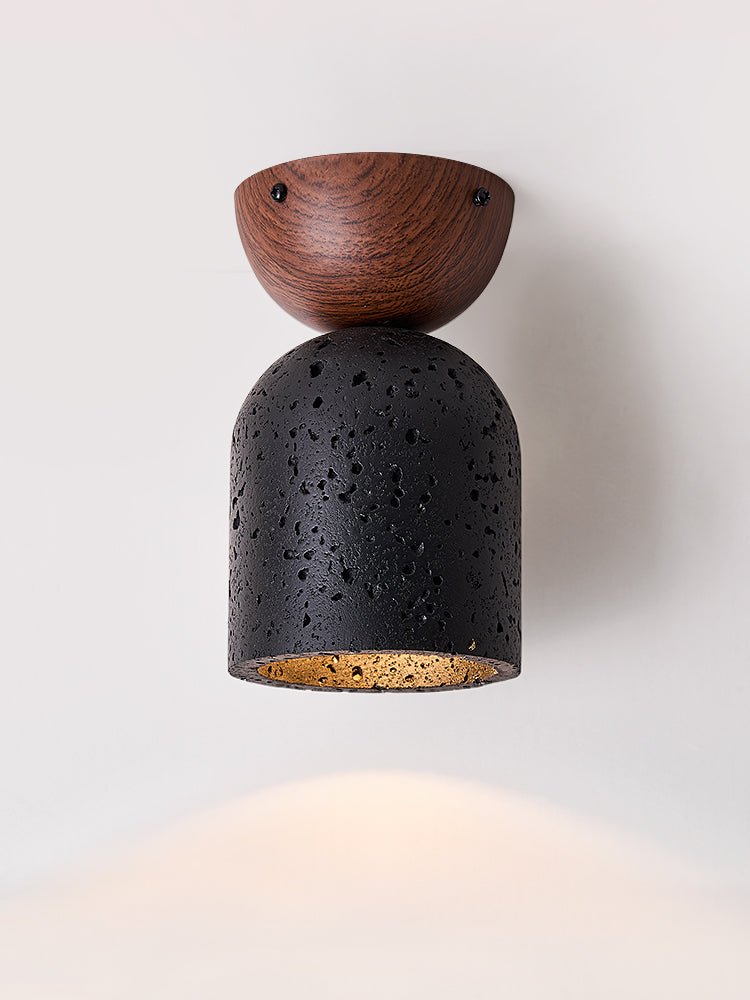 Plafonnier moderne Owen en Noyer bois et noir travertin