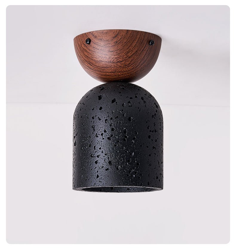 Plafonnier moderne Owen en Noyer bois et noir travertin