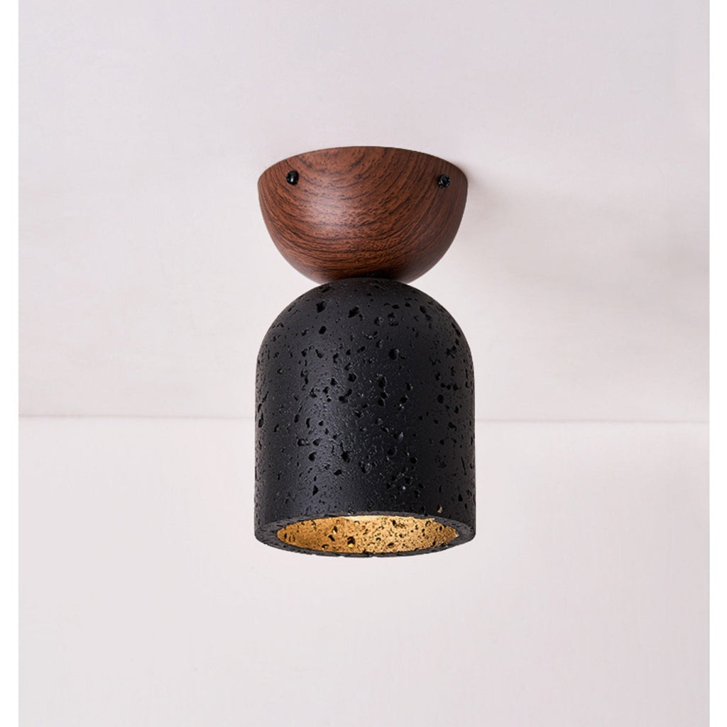 Plafonnier moderne Owen en Noyer bois et noir travertin
