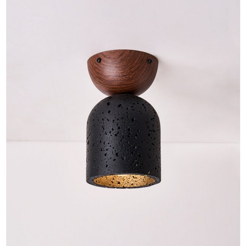 Plafonnier moderne Owen en Noyer bois et noir travertin