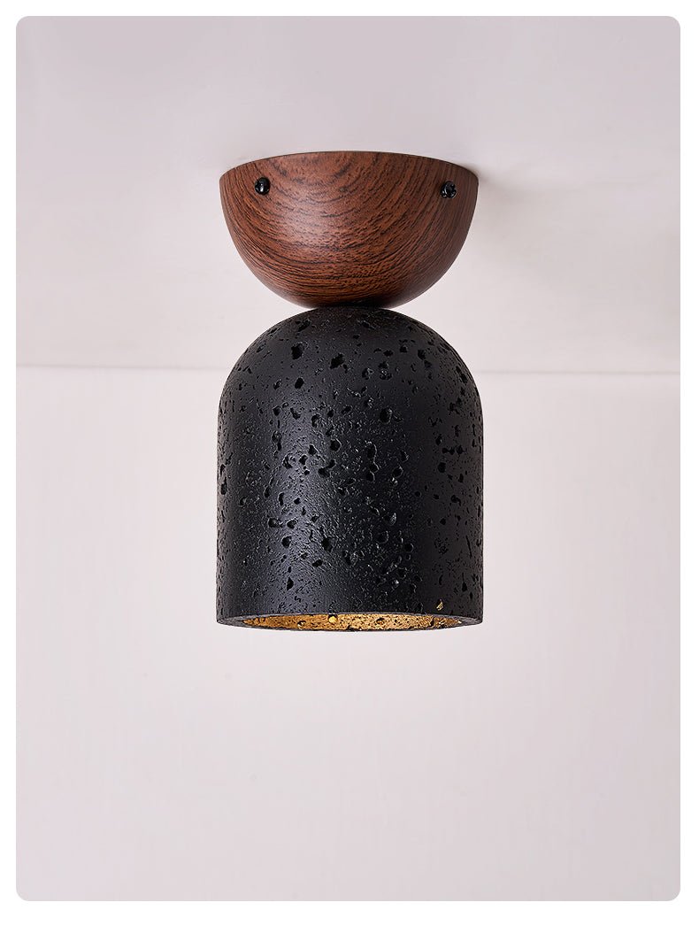 Plafonnier moderne Owen en Noyer bois et noir travertin
