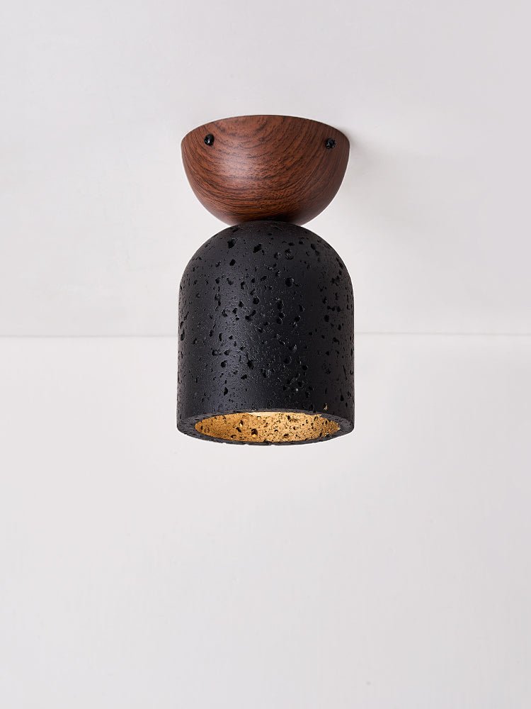Plafonnier moderne Owen en Noyer bois et noir travertin