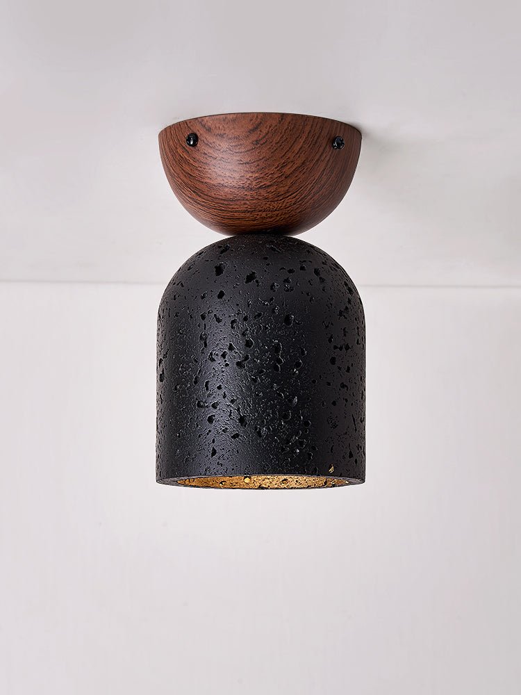 Plafonnier moderne Owen en Noyer bois et noir travertin