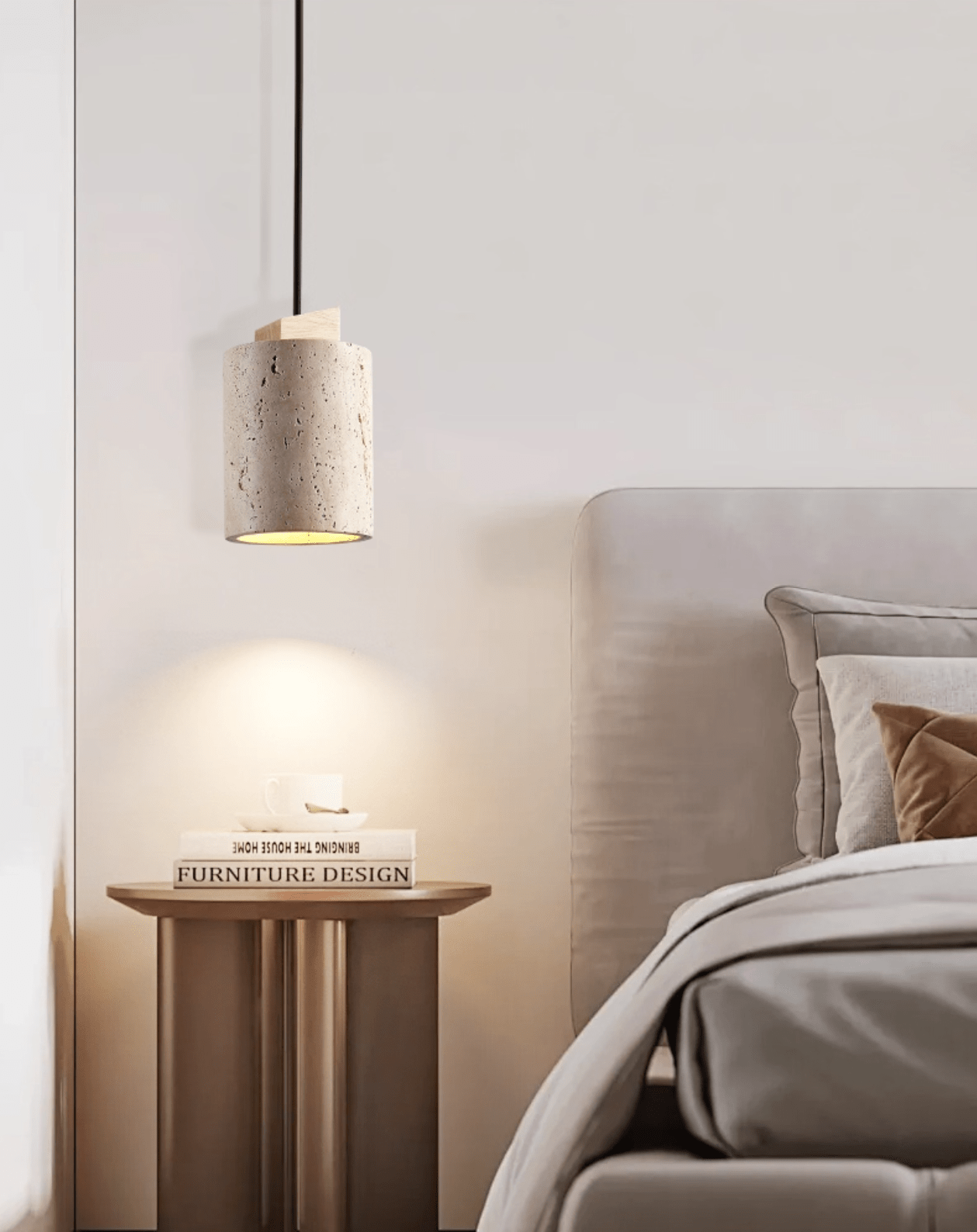 Suspension moderne Gauk en Bois et travertin jaune