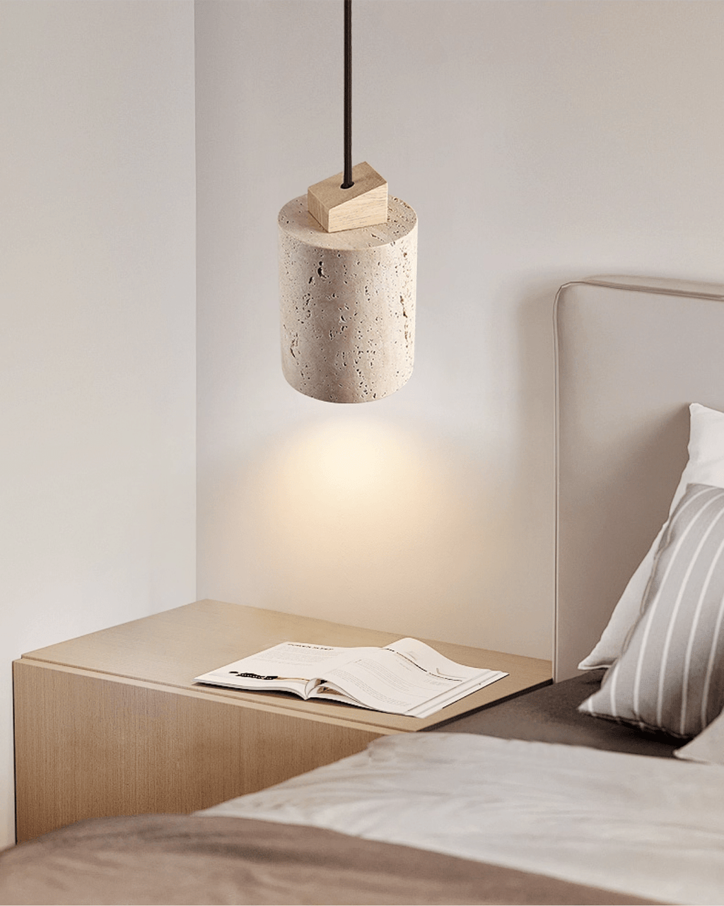 Suspension moderne Gauk en Bois et travertin jaune