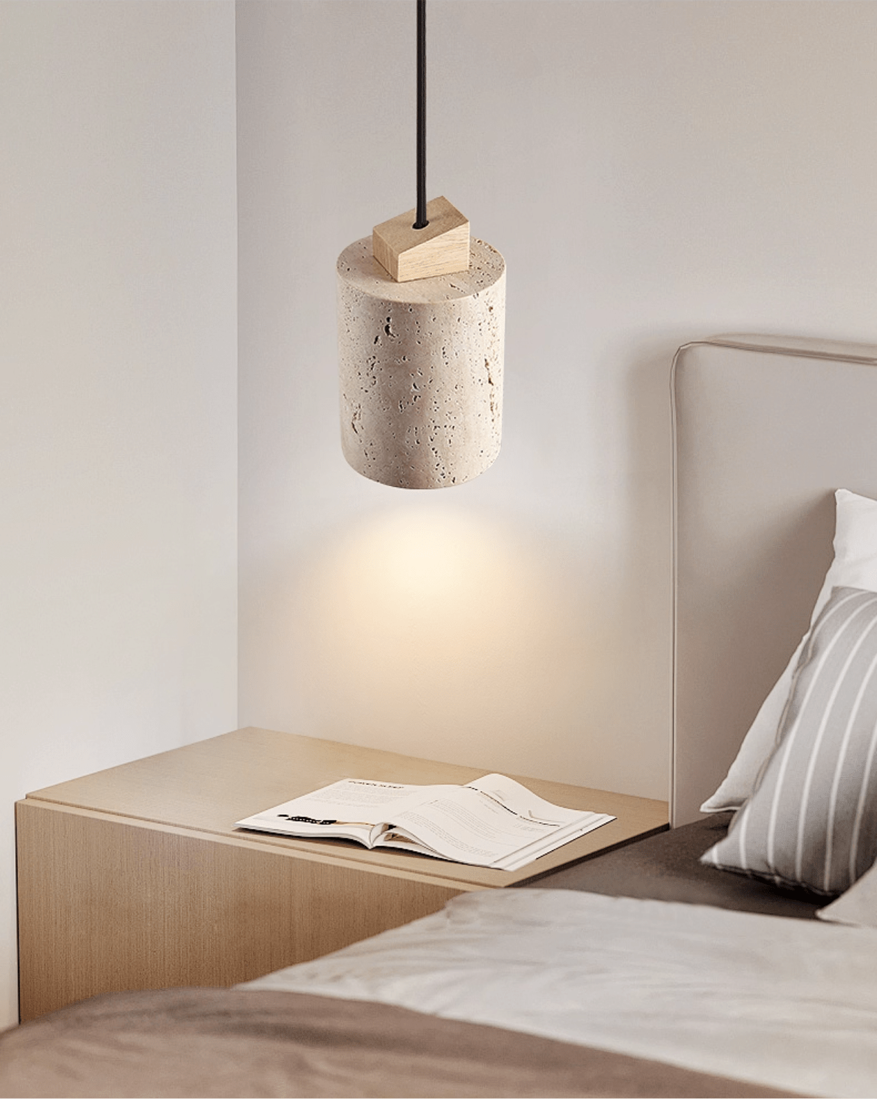 Suspension moderne Gauk en Bois et travertin jaune