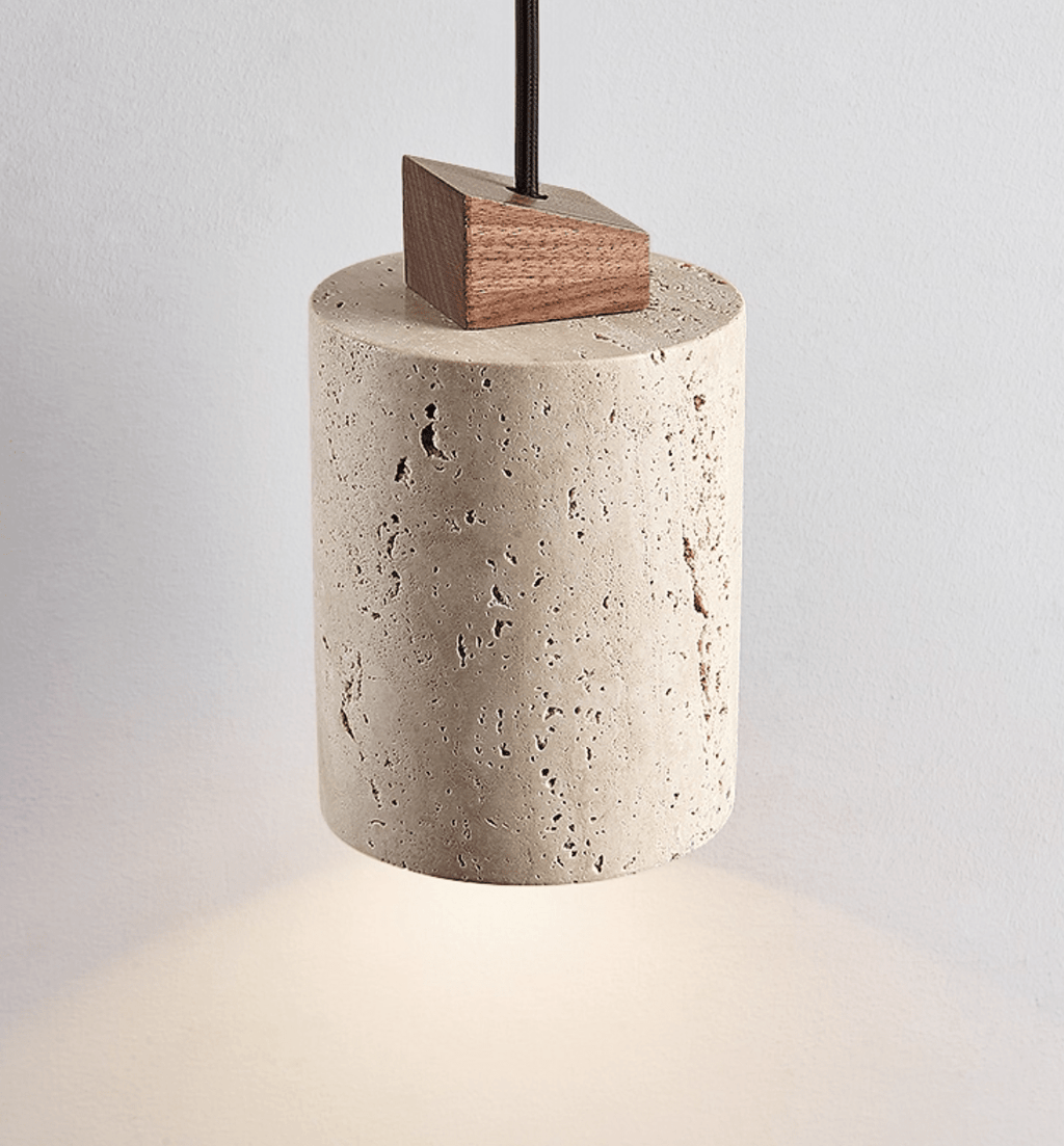 Suspension moderne Gauk en Bois et travertin jaune