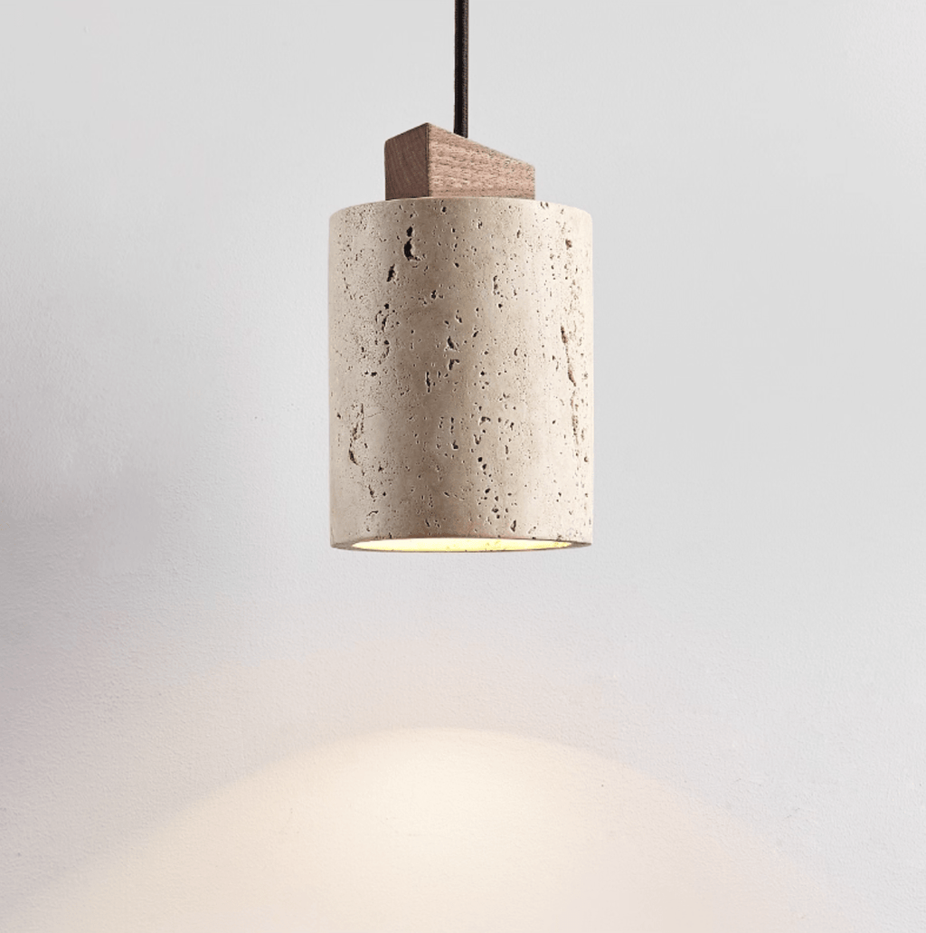 Suspension moderne Gauk en Bois et travertin jaune