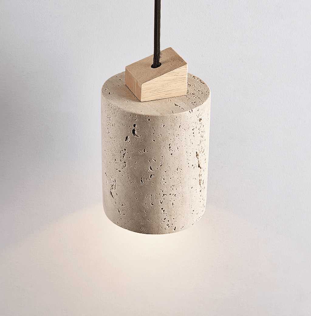 Suspension moderne Gauk en Bois et travertin jaune