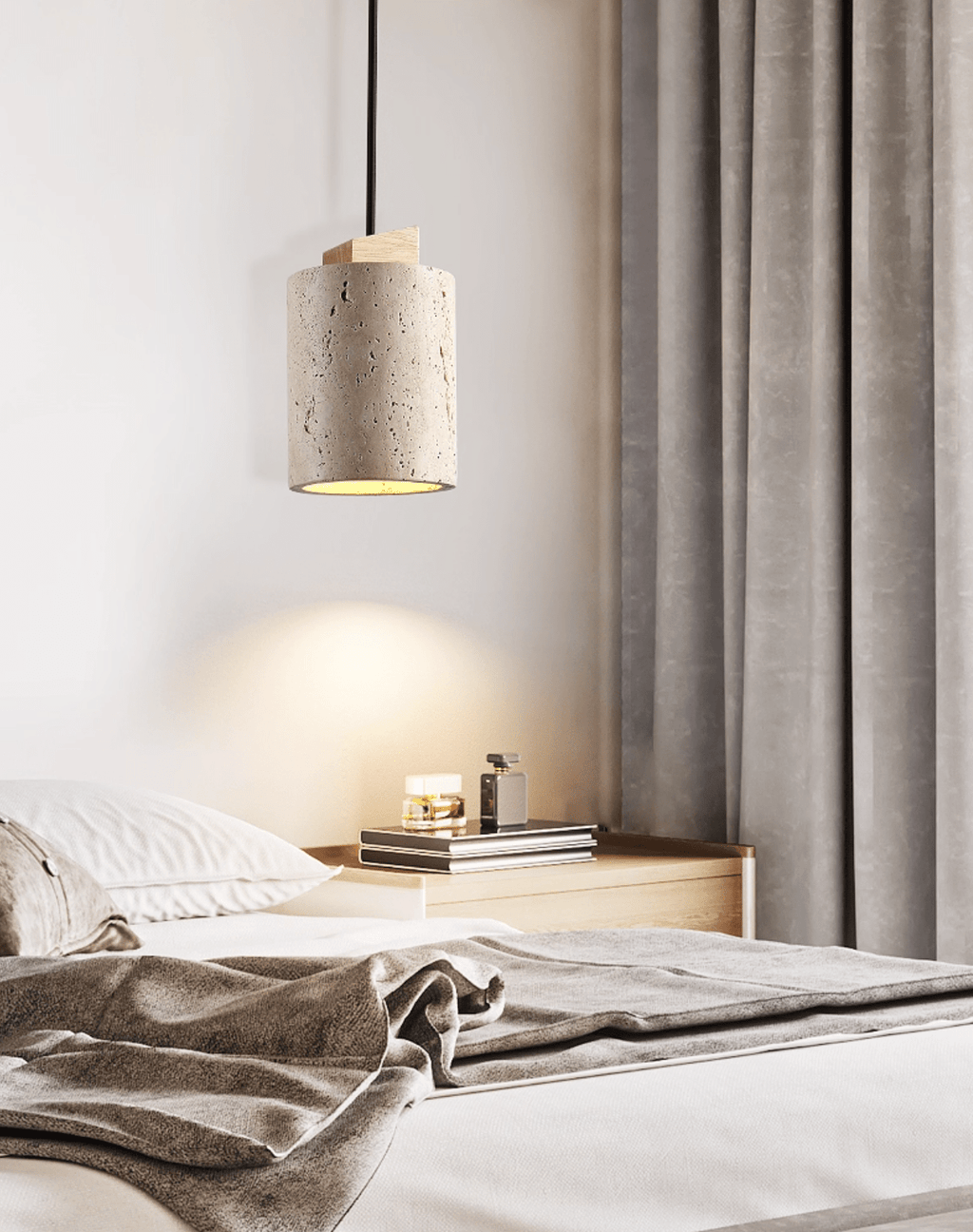 Suspension moderne Gauk en Bois et travertin jaune