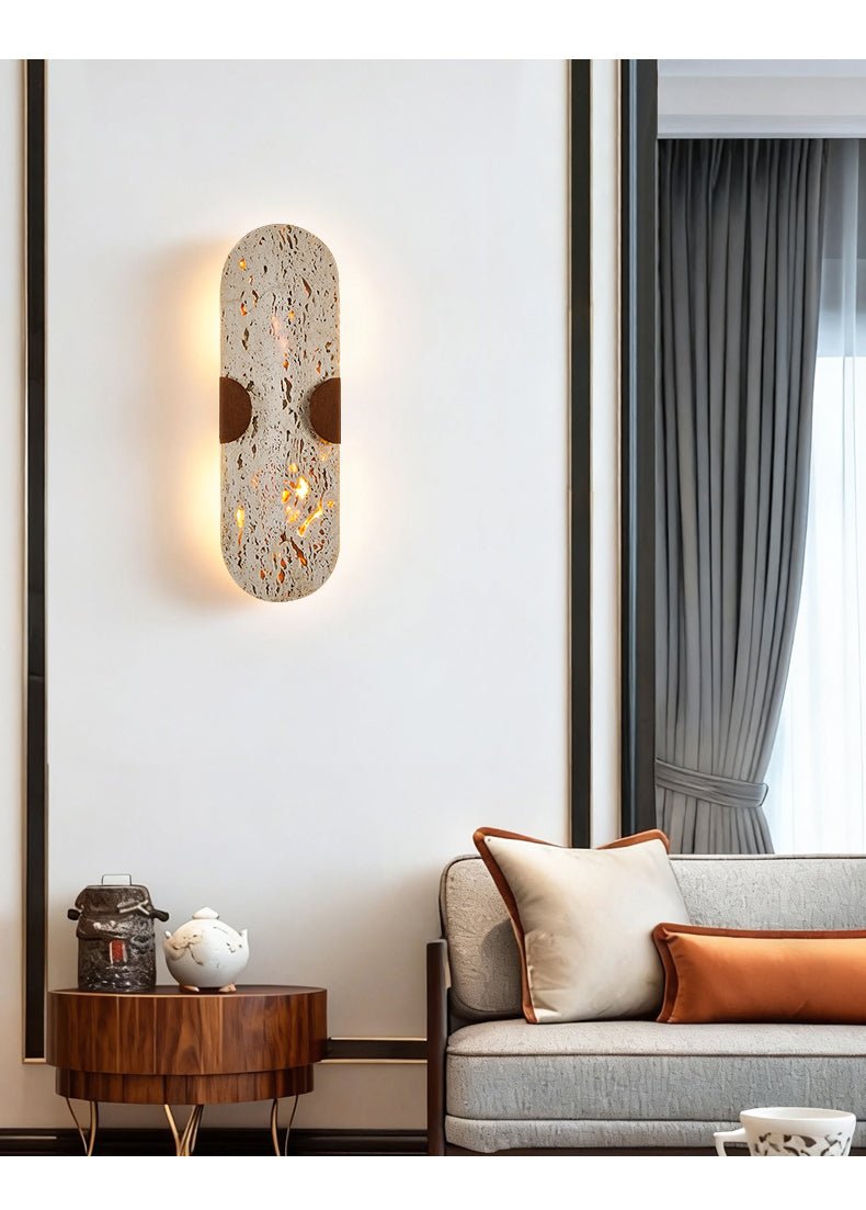 Applique murale moderne Tapio en Noyer et travertin jaune